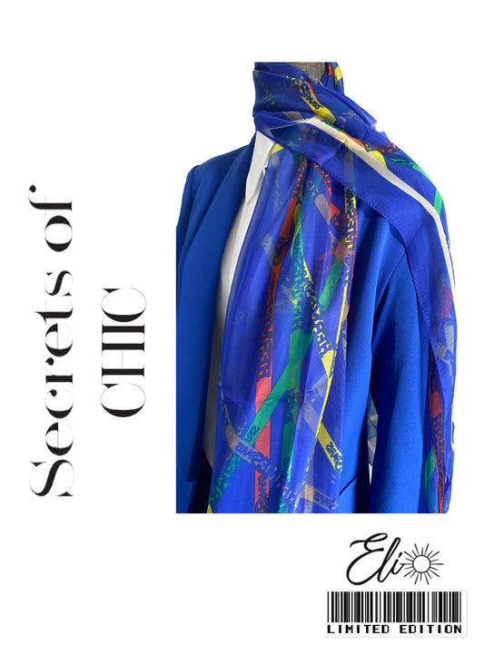 Silk Chiffon Navy Printed Scarf