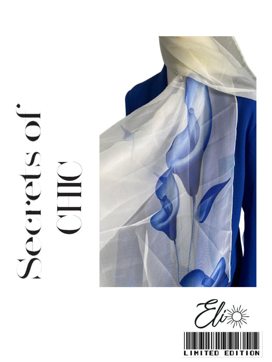Silk Chiffon White Printed Scarf