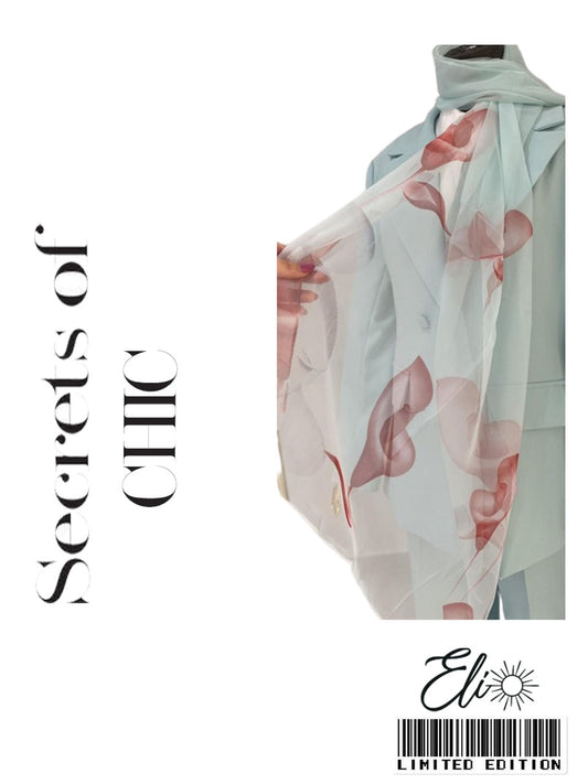 Silk Chiffon Printed Pale Turquoise Scarf