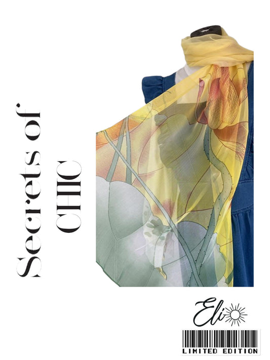 Silk Chiffon Yellow Printed Scarf